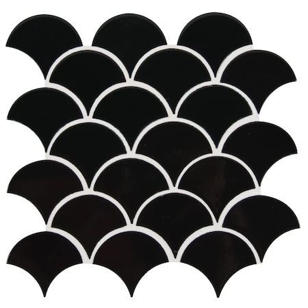 Retro Nero Scallop SAMPLE Glossy Porcelain Mesh-Mounted Mosaic Tile